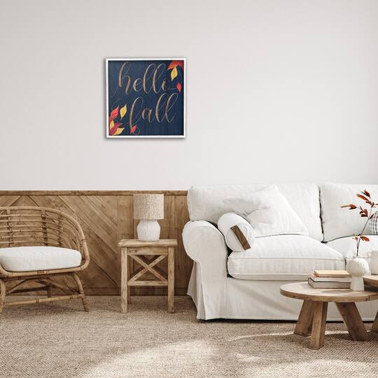 Stupell Industries Hello Fall with Autumn Foliage Framed Giclee Art